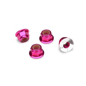 NUTS, 4MM FLANGED NYLON LOCKING (ALUMINIUM, PINK ANODIZED, TRX1747P