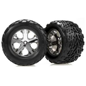 Tires & wheels, assembled, glued (2.8) (All-Star chrome whee, TRX3668