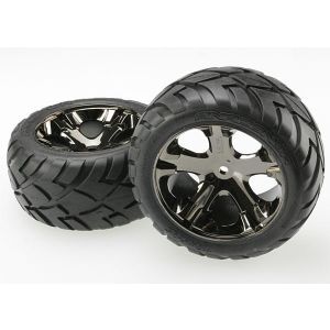 Tires & wheels, assembled, glued (All Star black chrome whee, TRX3773A