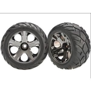 Tires & wheels, assembled, glued (All-Star black chrome whee, TRX3777A