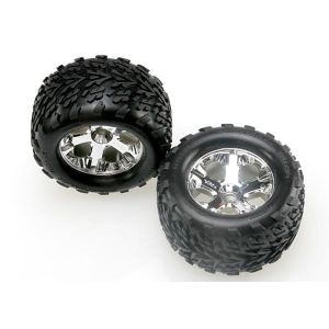 Tires & wheels, assembled, glued (2.8) (All-Star chrome whee, TRX4171