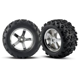 Tires & wheels, assembled, glued (Hurricane chrome wheels, T, TRX4973R