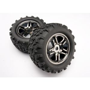 Tires & wheels, assembled, glued (SS (Split Spoke) black ch, TRX4983A