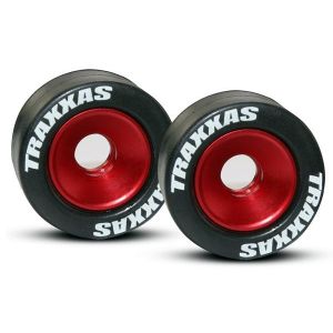 Wheels, aluminum (red-anodized) (2)/ 5x8mm ball bearings (4), TRX5186