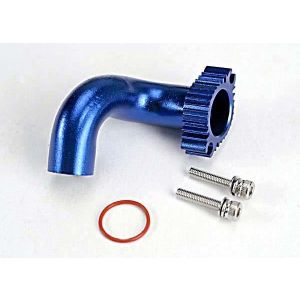 Header, blue-anodized aluminum (for rear exhaust engines onl, TRX5287