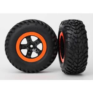 Tires & wheels, assembled, glued (SCT black, orange beadlock, TRX5863