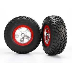 Tires & wheels, assembled, glued (SCT satin chrome red beadl, TRX5873R