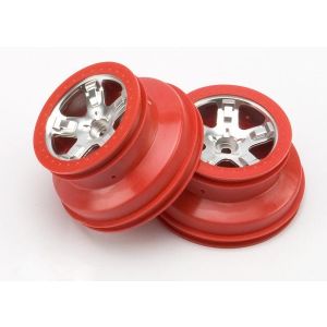 Wheels, SCT satin chrome, red beadlock style, dual profile (, TRX5874A