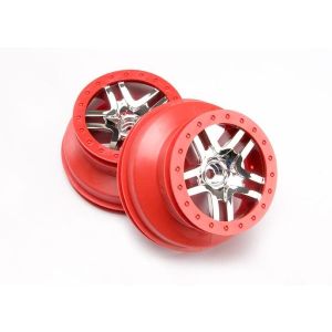 Wheels, SCT Split-Spoke, chrome, red beadlock style, dual pr, TRX5876A