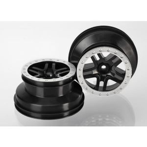 Wheels, SCT Split-Spoke, black, satin chrome beadlock style, TRX5884