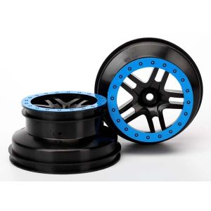 Wheels, SCT Split-Spoke, black, blue beadlock style, dual p, TRX5884A