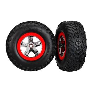 Tires & wheels, glued on SCT Chrome wheels TSM Rated 2wd fr, TRX5888