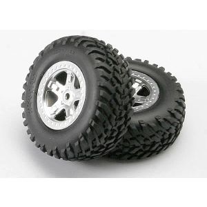 Tires & wheels, assembled, glued (SCT, satin chrome wheels (, TRX5973