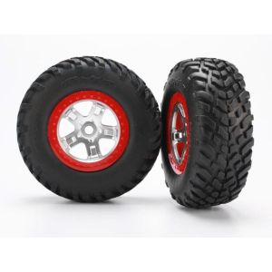 Tires & wheels, assembled, glued (SCT, satin chrome, red bea, TRX5973R