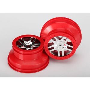 Wheels, SCT Split-Spoke, chrome, red beadlock style, dual p, TRX5974A