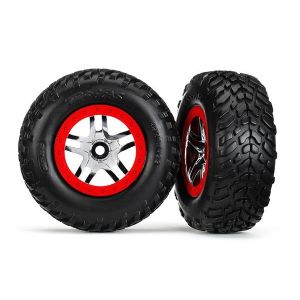 Tires & wheels, glued on SCT chrome split spoke wheels TSM, TRX5977