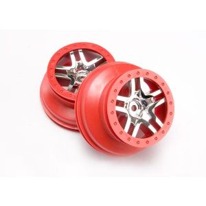 Wheels, SCT Split-Spoke, chrome, red beadlock style, dual pr, TRX6872A