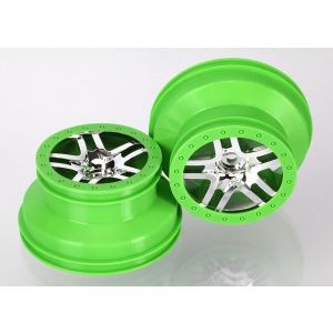 Wheels, SCT Split-Spoke, chrome, green beadlock style, dual, TRX6872X