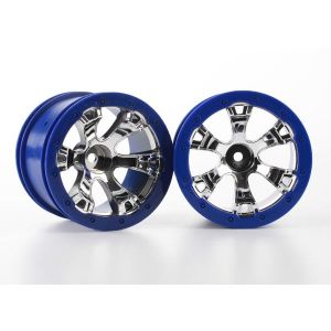 Wheels, Geode 2.2 (chrome, blue beadlock style) (12mm hex, TRX7273