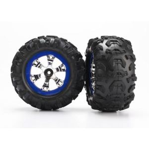 Tires and wheels, assembled, glued (Geode chrome, blue beadl, TRX7274