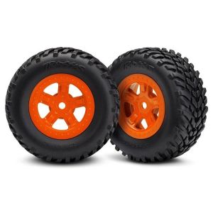 Tires and wheels, ass, glued (SCT Orange wheels, SCT off-r, TRX7674A