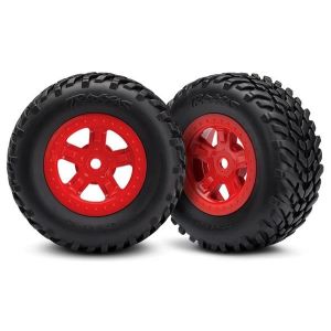 Tires and wheels, ass, glued (SCT Red wheels, SCT off-road, TRX7674R