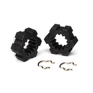 Wheel hubs, hex (2)/ hex clips (2), TRX7756