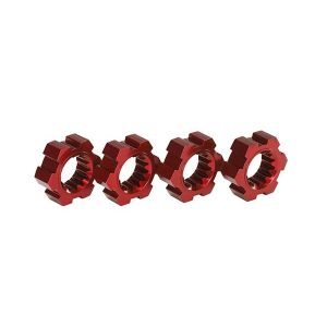 Wheel hubs, hex (2)/ hex clips aluminum (red-anodized) (4), TRX7756R