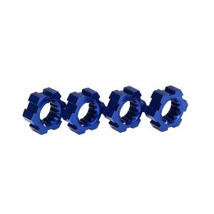 Wheel hubs, hex (2)/ hex clips aluminum (blue-anodized) (4), TRX7756X