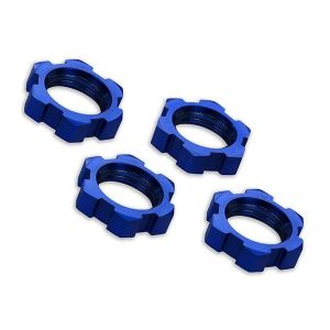 Wheel nuts, splined, 17mm, serrated (blue-anodized) (4), TRX7758