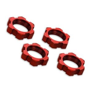 Wheel nuts, splined, 17mm, serrated (red-anodized) (4), TRX7758R