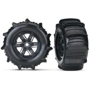 Tires & wheels, assembled, glued paddle (X-Maxx black), TRX7773