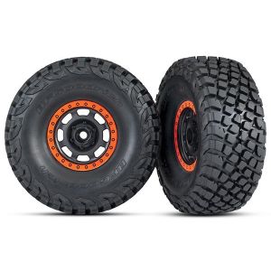 Tires and wheels, assembled, glued (Desert Racer wheels, black with orange beadl