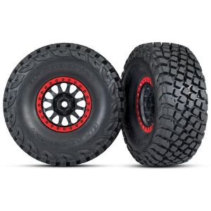 Tires and wheels, assembled, glued (Method Racing wheels, black with red beadloc