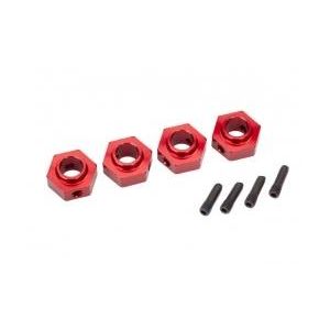 Wheel hubs, 12mm hex, 6061-T6 aluminum (red-anodized) (4)/ screw pin (4)