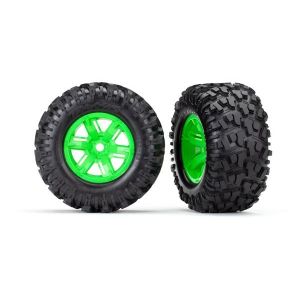 Tires & wheels, assembled, glued (X-Maxx green wheels, Maxx AT tires, foam inser, TRX7772G