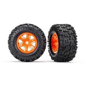 Tires & wheels, assembled, glued (X-Maxx orange wheels, Maxx AT tires, foam inse, TRX7772T