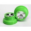 Tire & wheel assy, glued (SCT, chrome, green beadlock wheel,, TRX5866