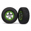 Tire & wheel assy, glued (SCT, chrome, green beadlock wheel,, TRX6876