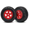 Tires and wheels, ass, glued (SCT Red wheels, SCT off-road, TRX7674R