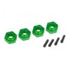 Wheel hubs, 12mm hex, 6061-T6 aluminum (green-anodized) (4)/ screw pin (4)