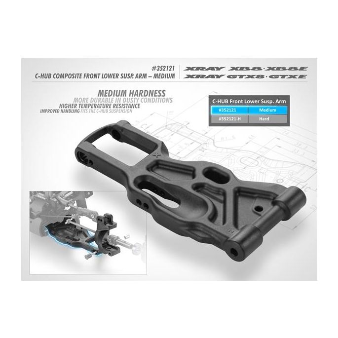 XB8 C-HUB COMPOSITE FRONT LOWER SUSPENSION ARM - MEDIUM, X352121