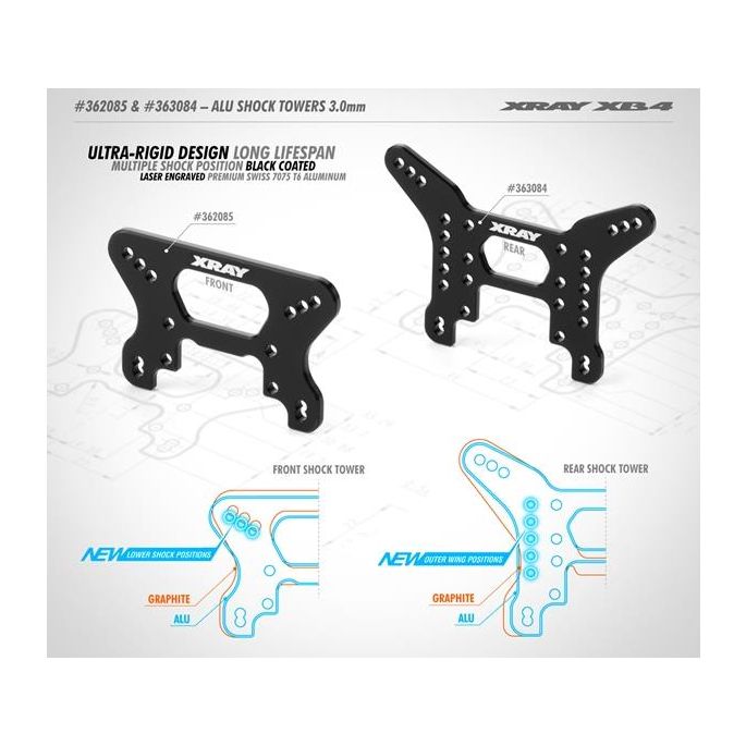 ALU SHOCK TOWER FRONT 3.0MM - SWISS 7075 T6, X362085