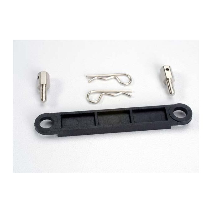 Battery hold-down plate (black)/ metal posts (2)/body clips, TRX3727