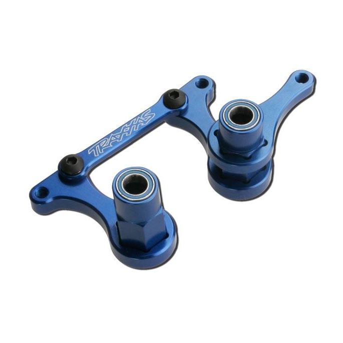 Steering bellcranks, drag link (blue-anodized T6 aluminum)/, TRX3743A