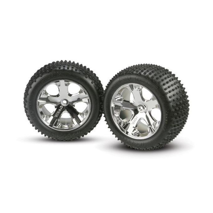 Tires & wheels, assembled, glued (2.8) (All-Star chrome whee, TRX3770