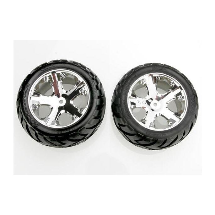 Tires & wheels, assembled, glued (All Star chrome wheels, An, TRX3773