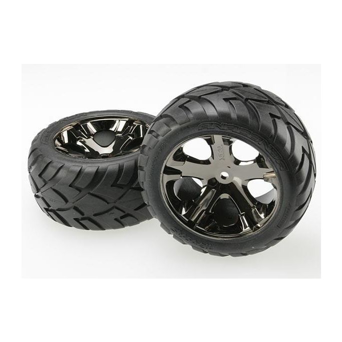 Tires & wheels, assembled, glued (All Star black chrome whee, TRX3773A