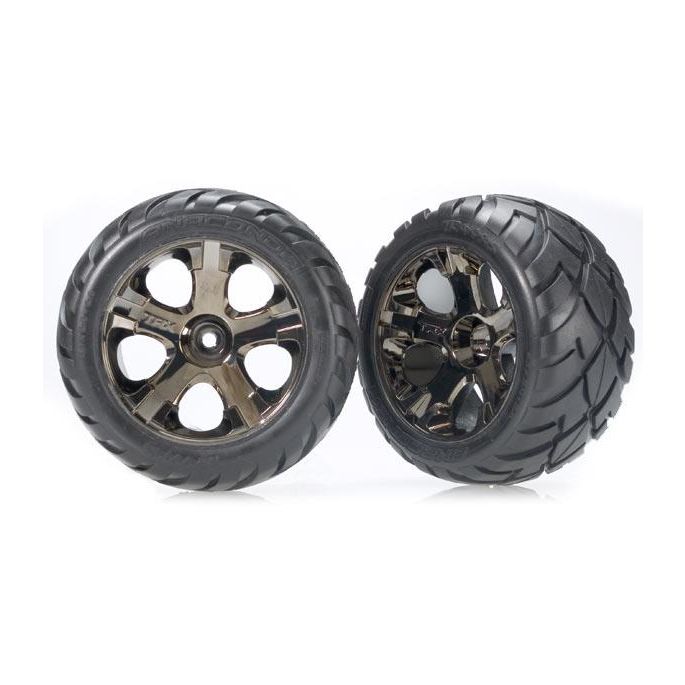 Tires & wheels, assembled, glued (All-Star black chrome whee, TRX3776A