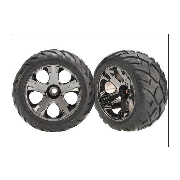 Tires & wheels, assembled, glued (All-Star black chrome whee, TRX3777A